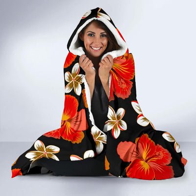 Red Hibiscus Pattern Print Design HB022 Hooded Blanket-JORJUNE.COM