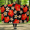 Red Hibiscus Pattern Print Design HB022 Hooded Blanket-JORJUNE.COM