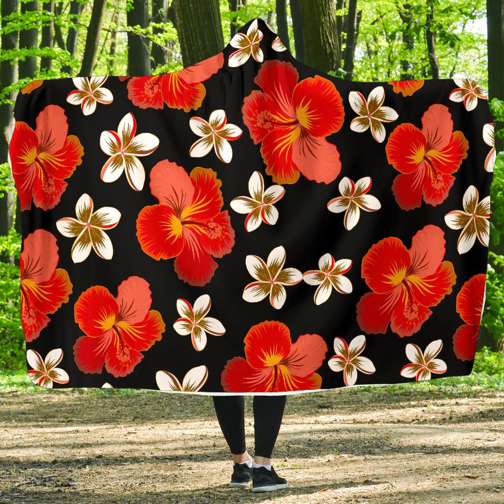 Red Hibiscus Pattern Print Design HB022 Hooded Blanket-JORJUNE.COM