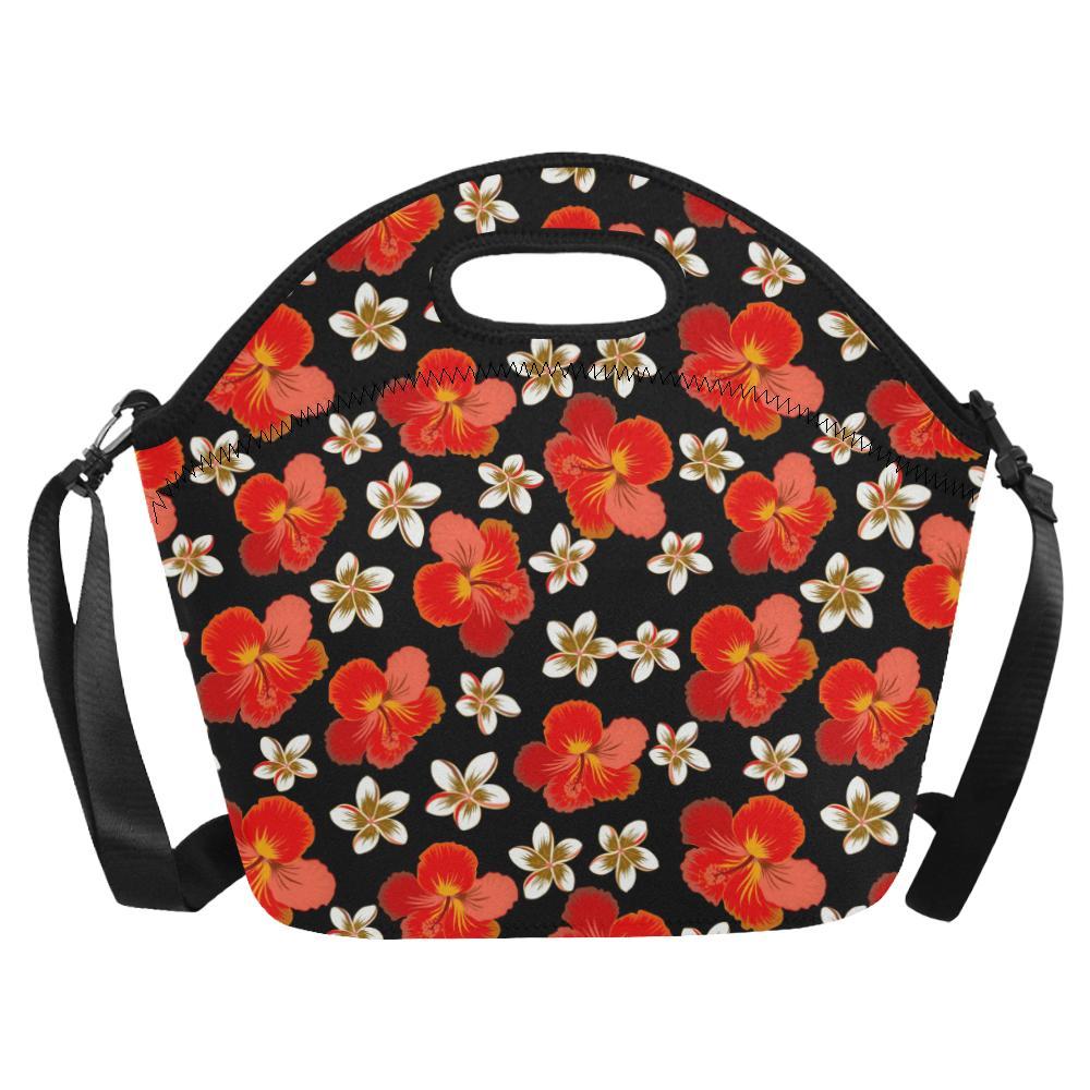 Red Hibiscus Pattern Print Design HB022 Neoprene Lunch Bag-JorJune