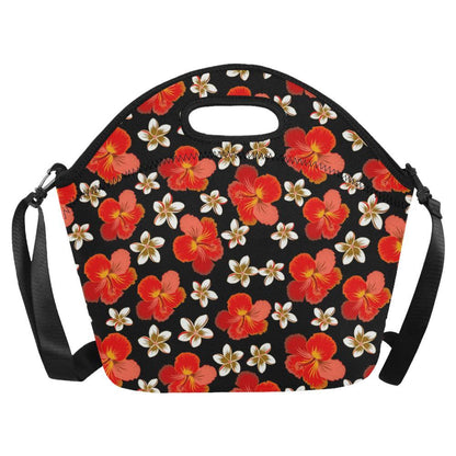 Red Hibiscus Pattern Print Design HB022 Neoprene Lunch Bag-JorJune