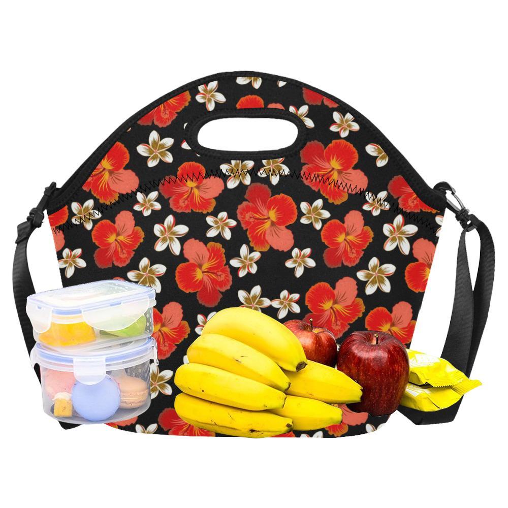 Red Hibiscus Pattern Print Design HB022 Neoprene Lunch Bag-JorJune
