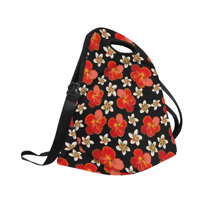 Red Hibiscus Pattern Print Design HB022 Neoprene Lunch Bag-JorJune