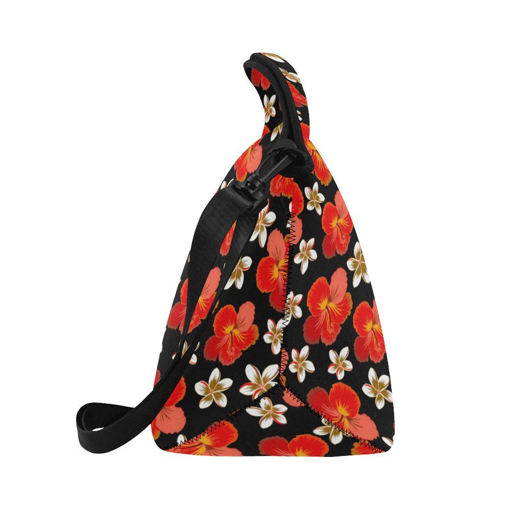 Red Hibiscus Pattern Print Design HB022 Neoprene Lunch Bag-JorJune