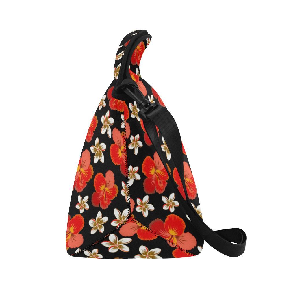 Red Hibiscus Pattern Print Design HB022 Neoprene Lunch Bag-JorJune