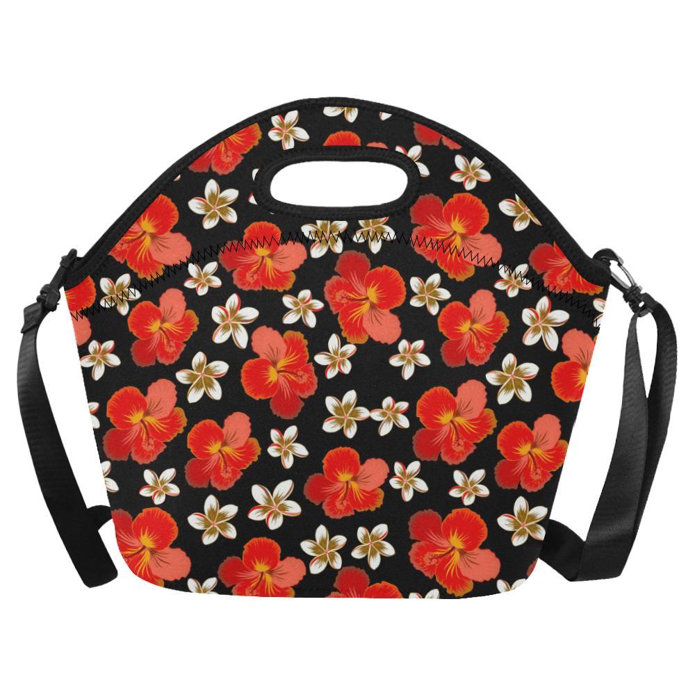 Red Hibiscus Pattern Print Design HB022 Neoprene Lunch Bag-JorJune