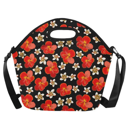 Red Hibiscus Pattern Print Design HB022 Neoprene Lunch Bag-JorJune