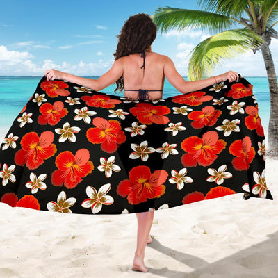 Red Hibiscus Pattern Print Design HB022 Sarong Pareo Wrap-JORJUNE.COM