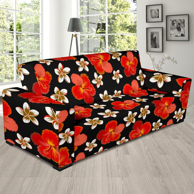 Red Hibiscus Pattern Print Design HB022 Sofa Slipcover-JORJUNE.COM