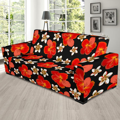 Red Hibiscus Pattern Print Design HB022 Sofa Slipcover-JORJUNE.COM