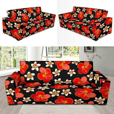 Red Hibiscus Pattern Print Design HB022 Sofa Slipcover-JORJUNE.COM