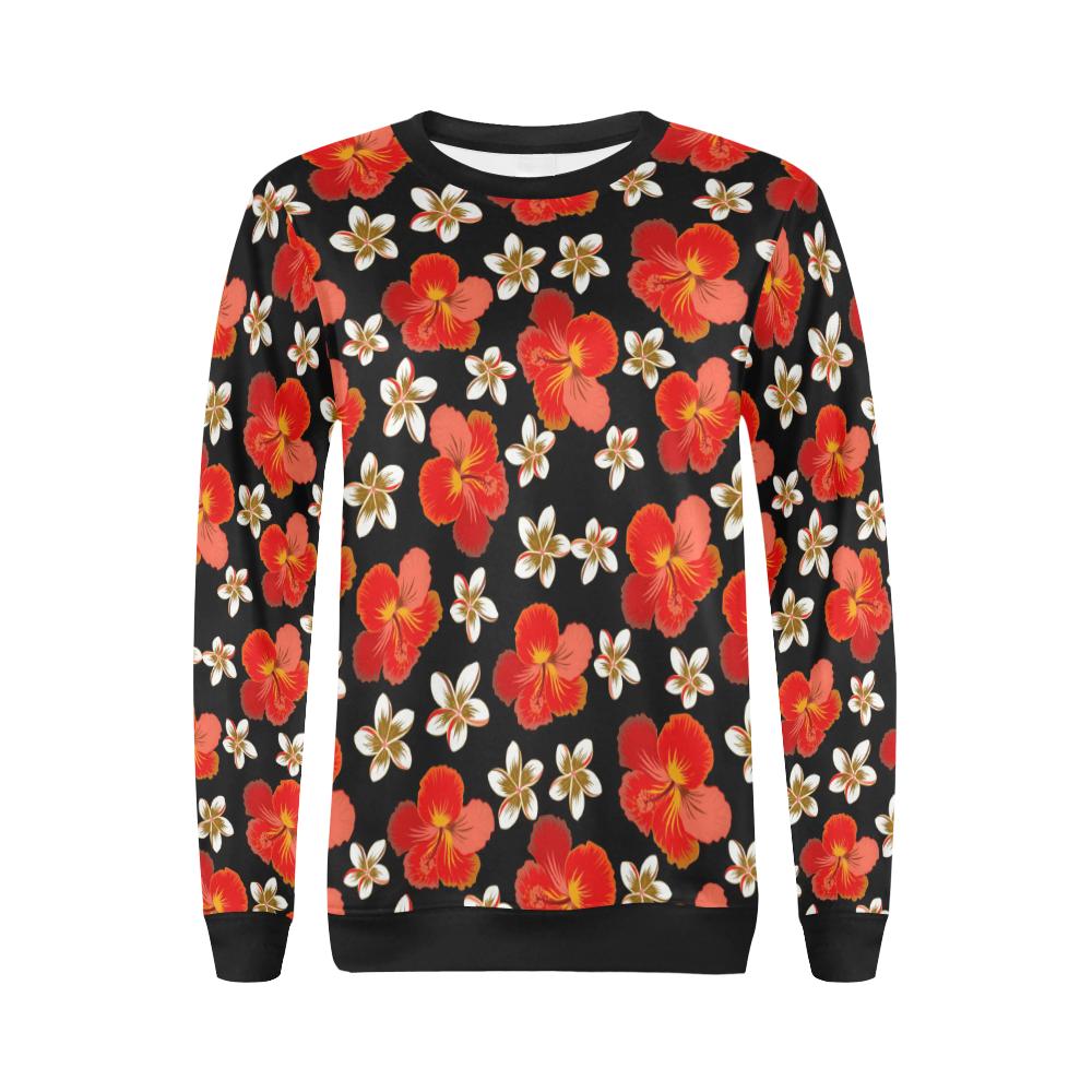 Red Hibiscus Pattern Print Design HB022 Women Long Sleeve Sweatshirt-JorJune