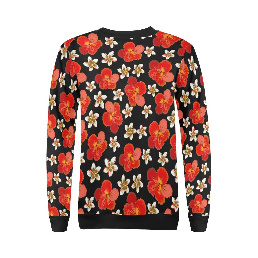 Red Hibiscus Pattern Print Design HB022 Women Long Sleeve Sweatshirt-JorJune