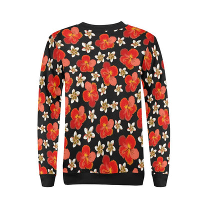 Red Hibiscus Pattern Print Design HB022 Women Long Sleeve Sweatshirt-JorJune