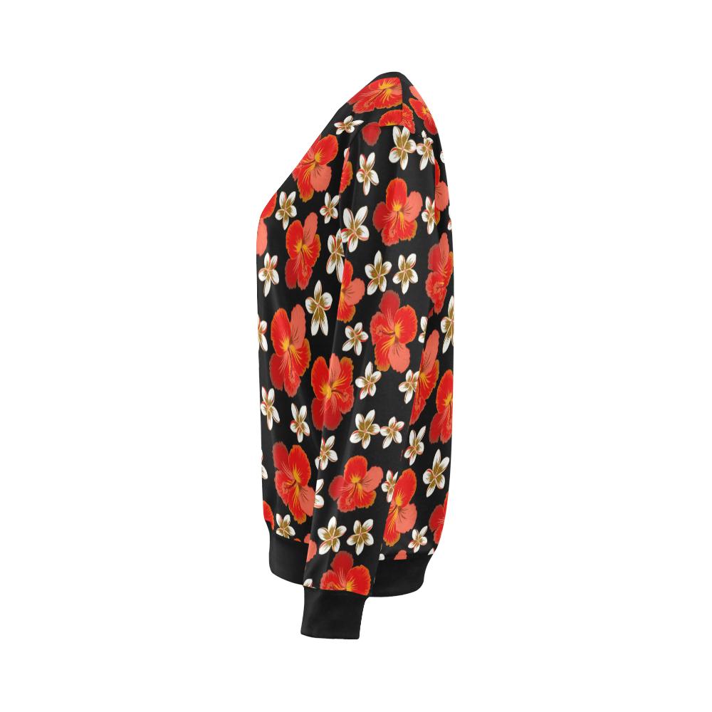 Red Hibiscus Pattern Print Design HB022 Women Long Sleeve Sweatshirt-JorJune