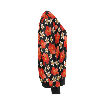 Red Hibiscus Pattern Print Design HB022 Women Long Sleeve Sweatshirt-JorJune