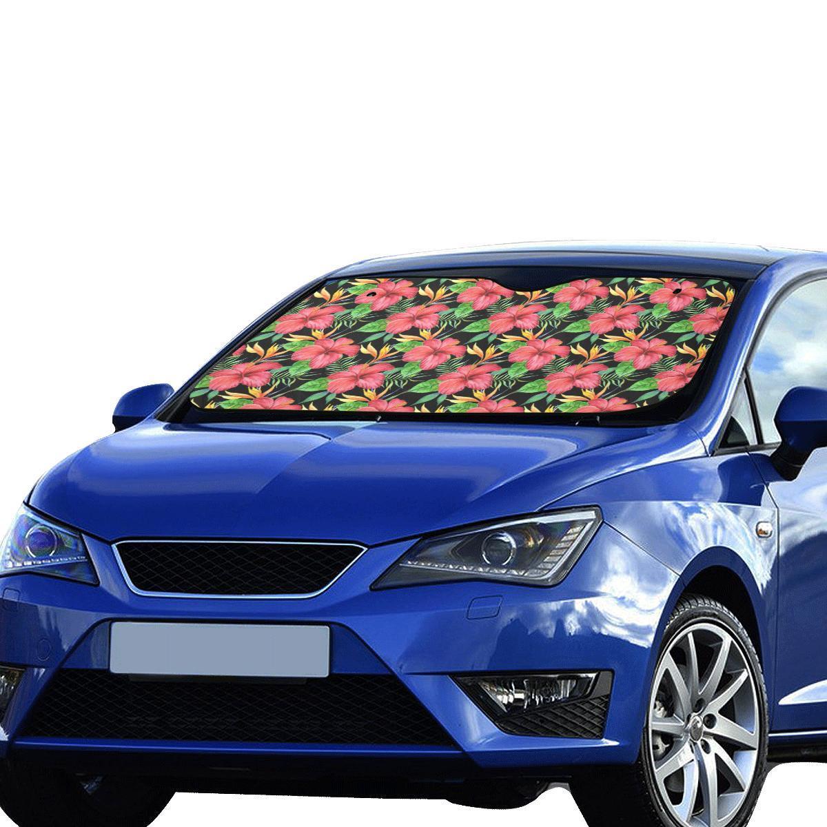 Red Hibiscus Pattern Print Design HB07 Car Sun Shade-JorJune