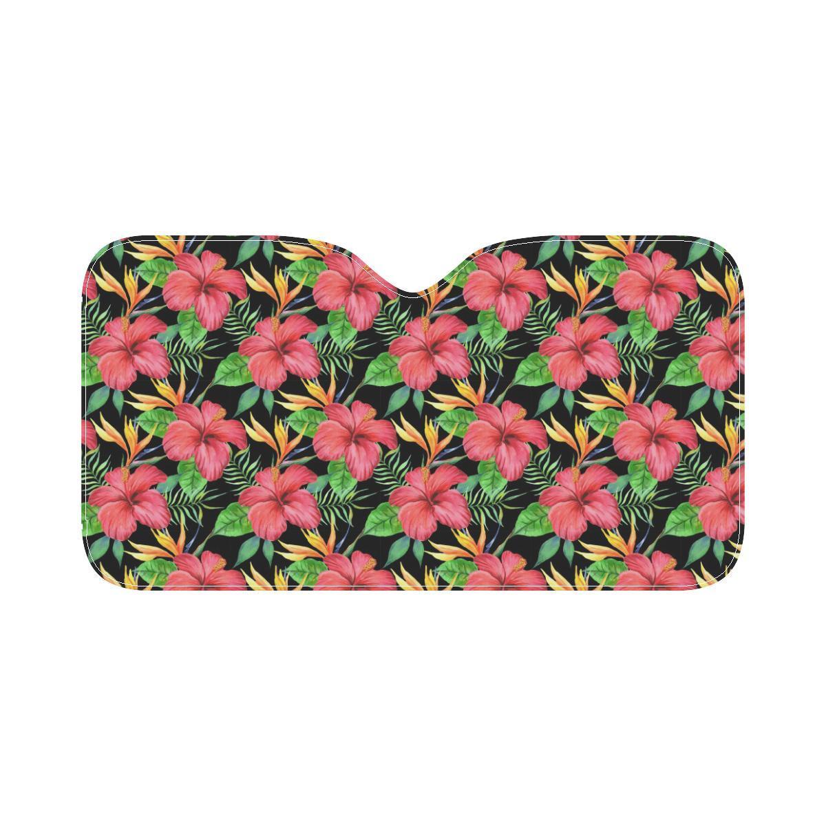 Red Hibiscus Pattern Print Design HB07 Car Sun Shade-JorJune