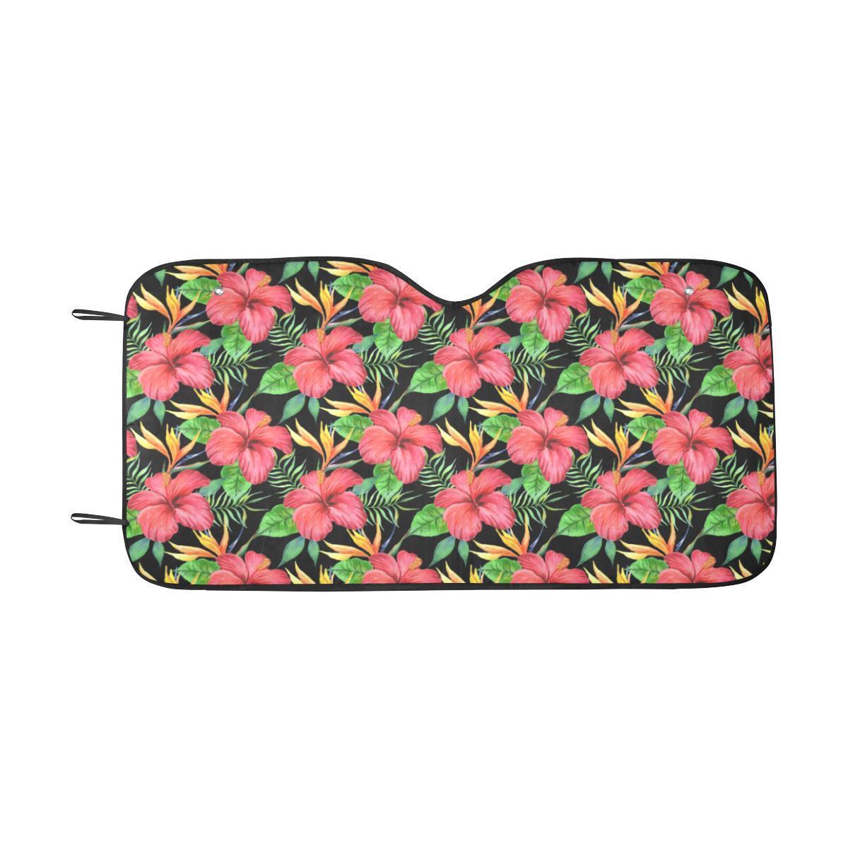 Red Hibiscus Pattern Print Design HB07 Car Sun Shade-JorJune