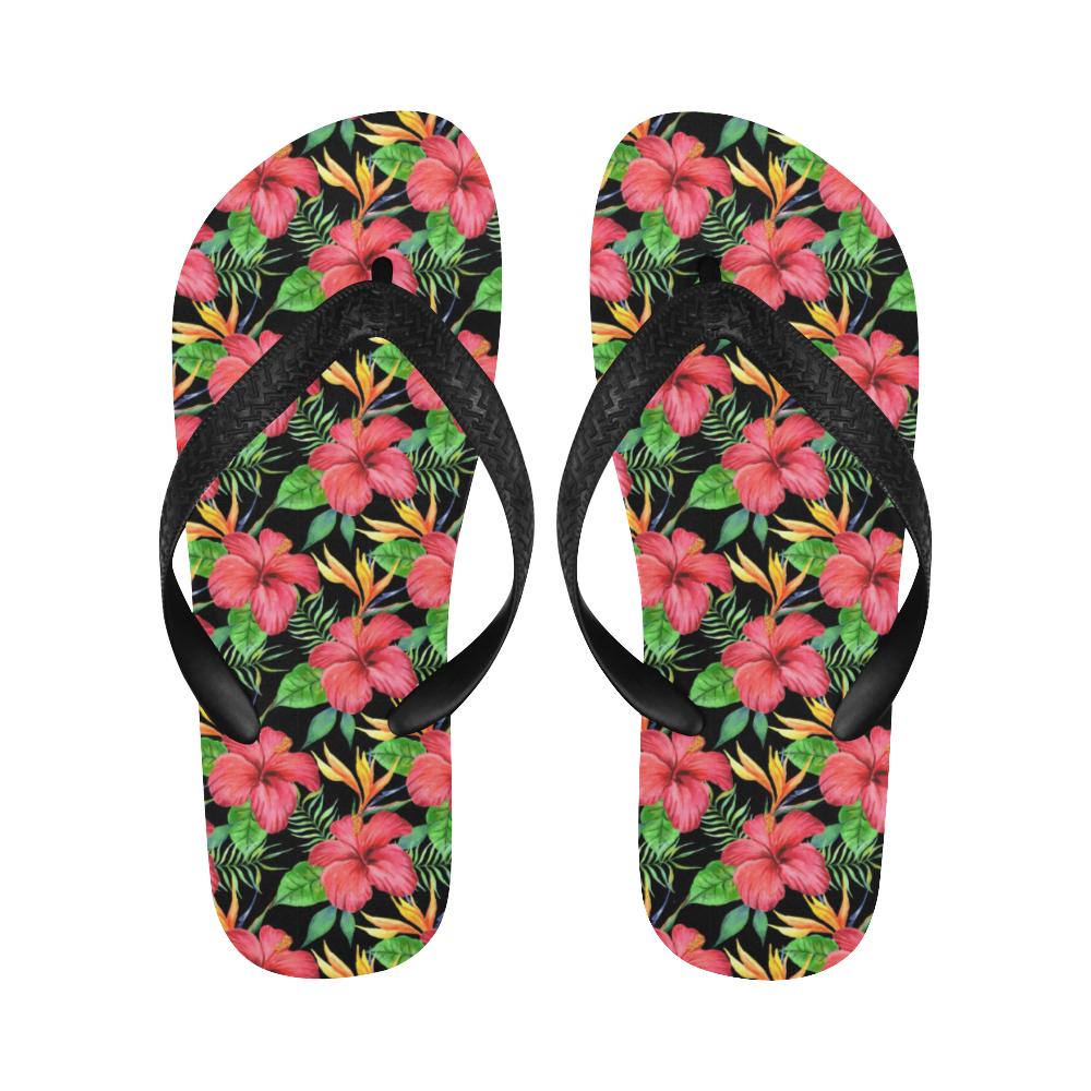 Red Hibiscus Pattern Print Design HB07 Flip Flops-JorJune