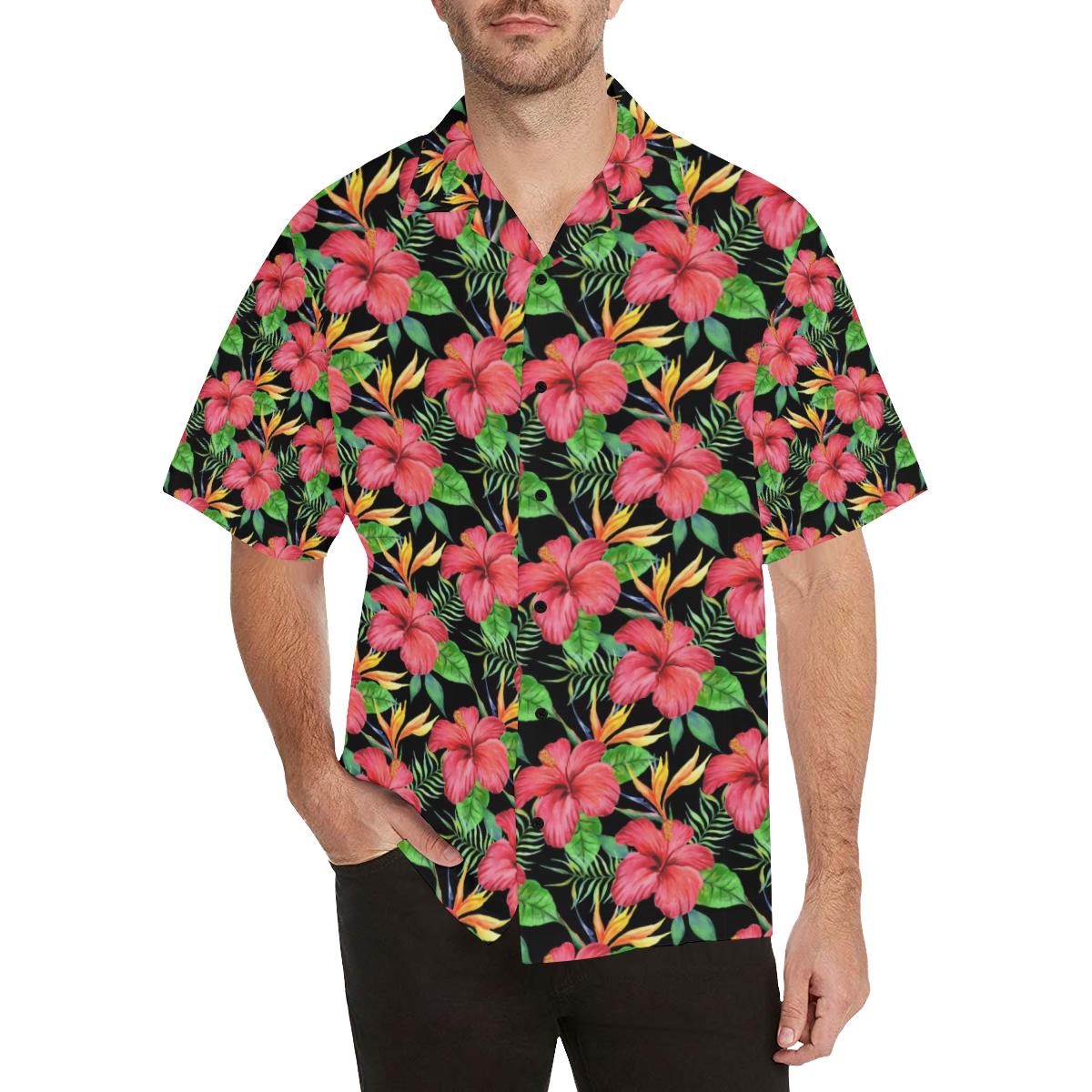 Red Hibiscus Pattern Print Design HB07 Men Hawaiian Shirt-JorJune