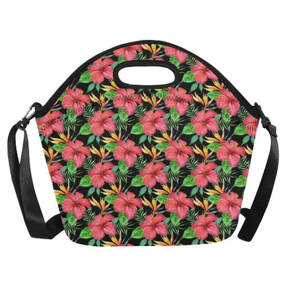 Red Hibiscus Pattern Print Design HB07 Neoprene Lunch Bag-JorJune