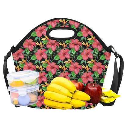 Red Hibiscus Pattern Print Design HB07 Neoprene Lunch Bag-JorJune