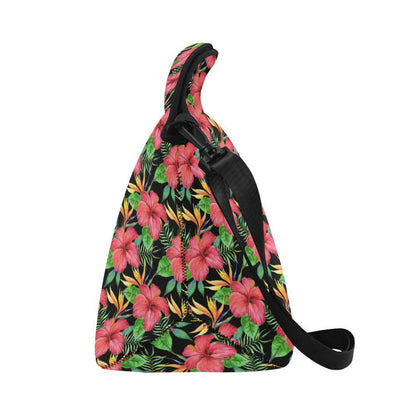 Red Hibiscus Pattern Print Design HB07 Neoprene Lunch Bag-JorJune