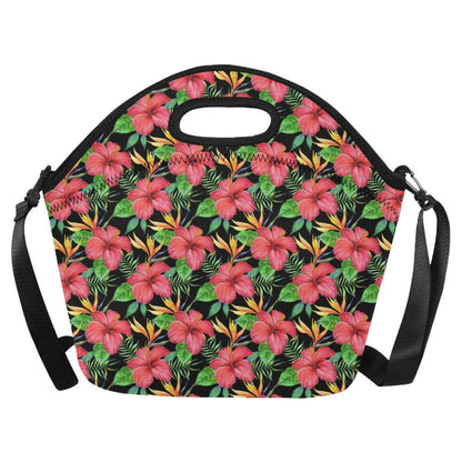 Red Hibiscus Pattern Print Design HB07 Neoprene Lunch Bag-JorJune