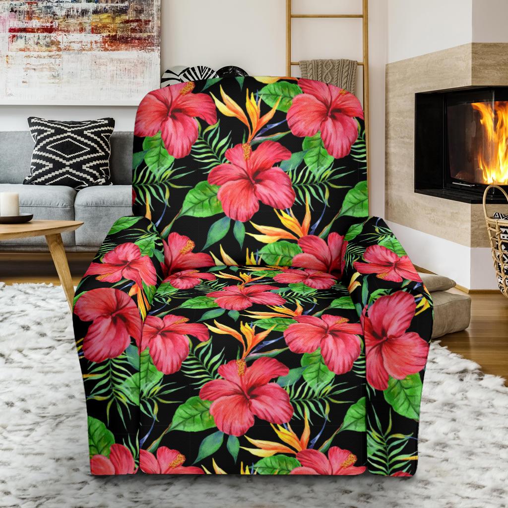 Red Hibiscus Pattern Print Design HB07 Recliner Slipcover-JORJUNE.COM