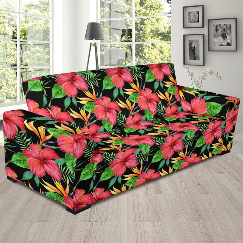 Red Hibiscus Pattern Print Design HB07 Sofa Slipcover-JORJUNE.COM