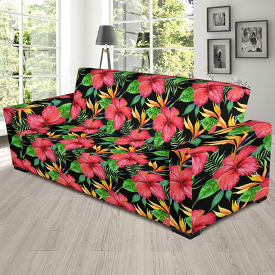 Red Hibiscus Pattern Print Design HB07 Sofa Slipcover-JORJUNE.COM