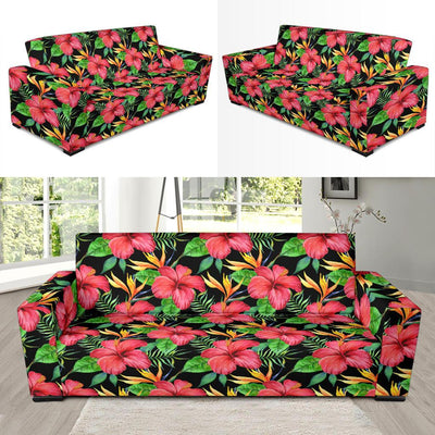 Red Hibiscus Pattern Print Design HB07 Sofa Slipcover-JORJUNE.COM