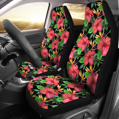 Red Hibiscus Pattern Print Design HB07 Universal Fit Car Seat Covers-JorJune