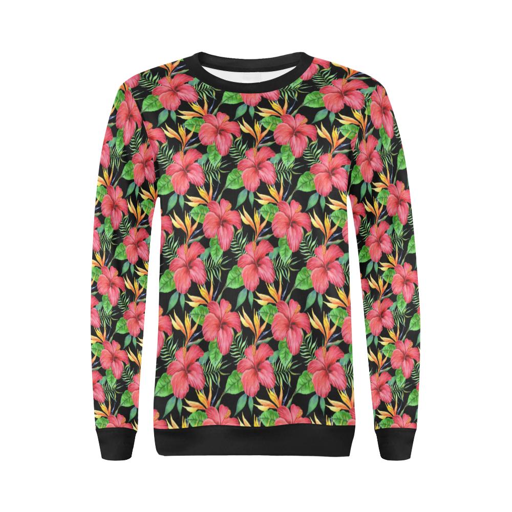 Red Hibiscus Pattern Print Design HB07 Women Long Sleeve Sweatshirt-JorJune