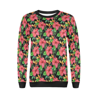 Red Hibiscus Pattern Print Design HB07 Women Long Sleeve Sweatshirt-JorJune