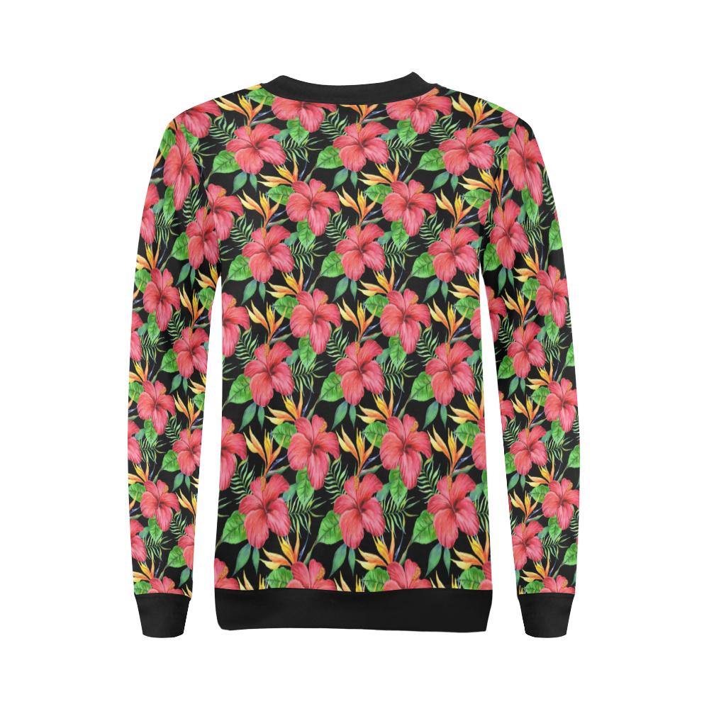 Red Hibiscus Pattern Print Design HB07 Women Long Sleeve Sweatshirt-JorJune