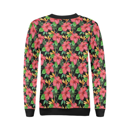 Red Hibiscus Pattern Print Design HB07 Women Long Sleeve Sweatshirt-JorJune