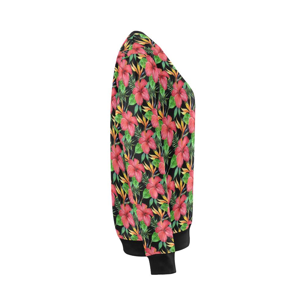 Red Hibiscus Pattern Print Design HB07 Women Long Sleeve Sweatshirt-JorJune