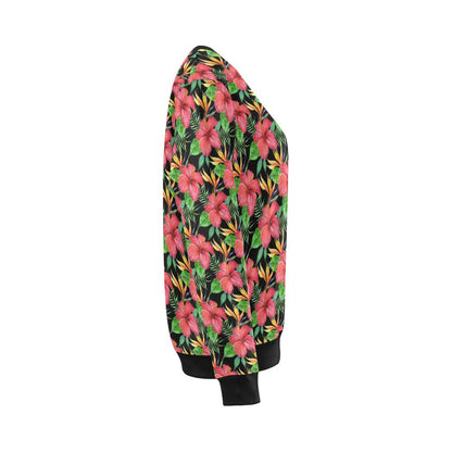 Red Hibiscus Pattern Print Design HB07 Women Long Sleeve Sweatshirt-JorJune
