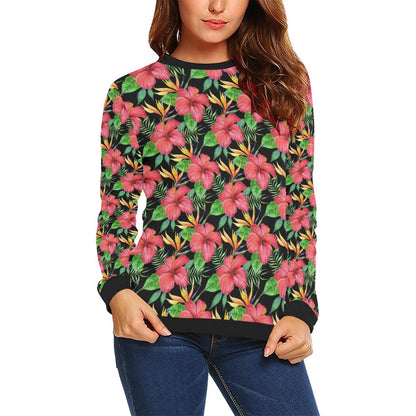 Red Hibiscus Pattern Print Design HB07 Women Long Sleeve Sweatshirt-JorJune