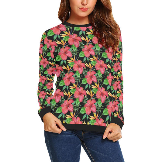 Red Hibiscus Pattern Print Design HB07 Women Long Sleeve Sweatshirt-JorJune