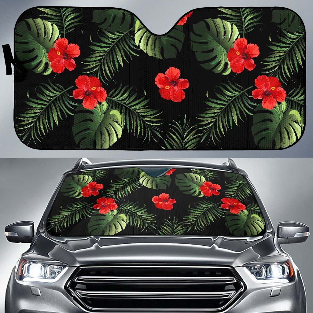 Red Hibiscus Tropical Car Sun Shade-JorJune
