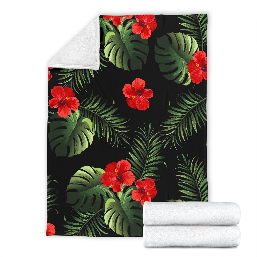 Red Hibiscus Tropical Fleece Blanket