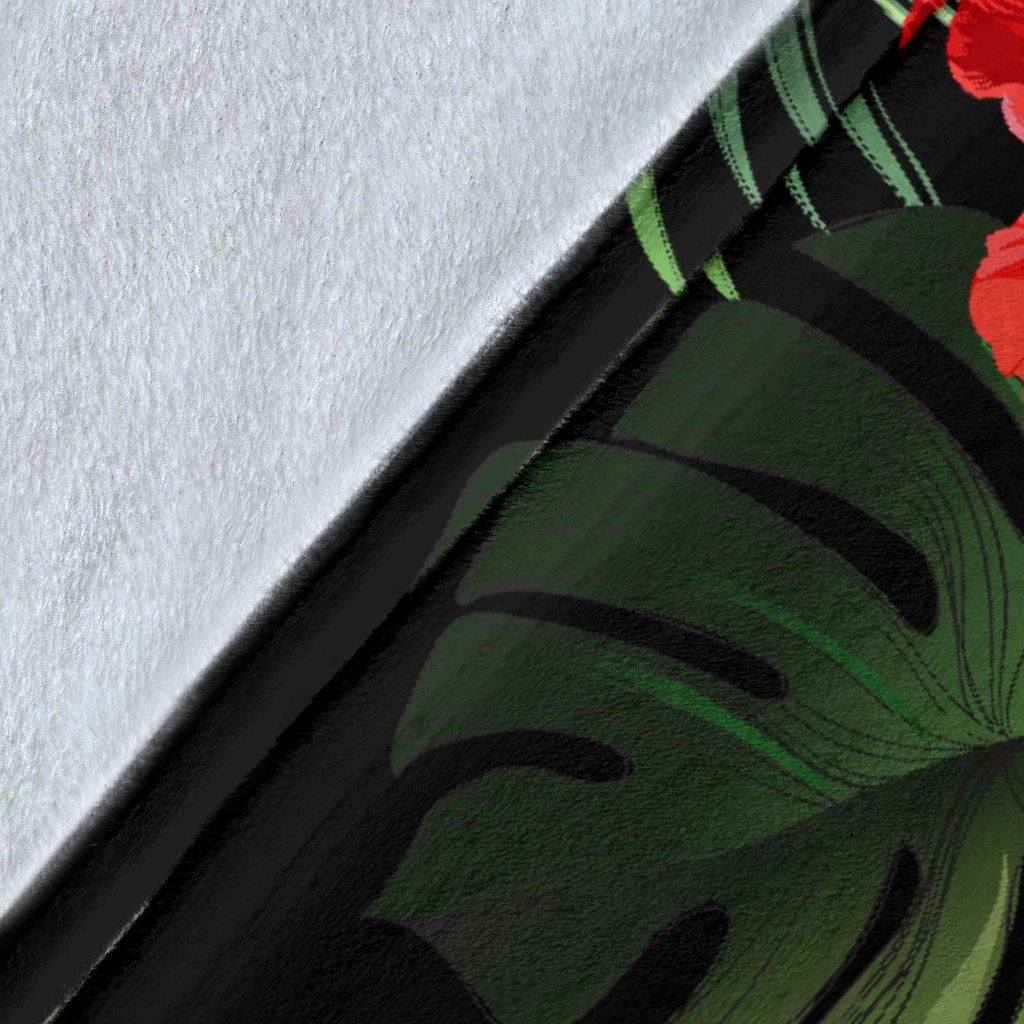Red Hibiscus Tropical Fleece Blanket