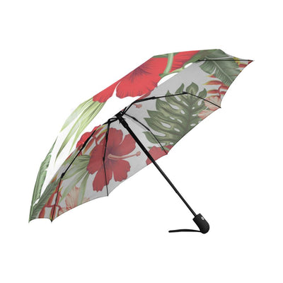 Red Hibiscus Tropical Flowers Automatic Foldable Umbrella