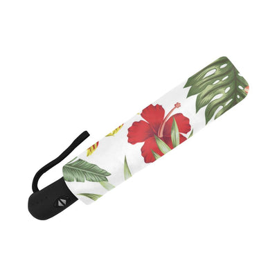Red Hibiscus Tropical Flowers Automatic Foldable Umbrella