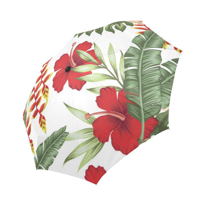 Red Hibiscus Tropical Flowers Automatic Foldable Umbrella