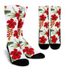 Red Hibiscus Tropical Flowers Crew Socks