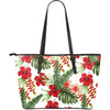 Red Hibiscus Tropical Flowers Large Leather Tote Bag